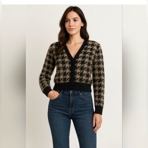 NWT Truth by Republic Black Tan Houndstooth Dark Academia Sweater Cardigan Sz M